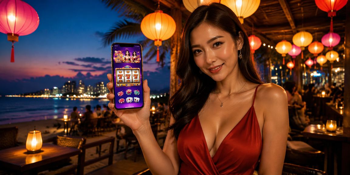 Người dùng xem điều khoản nền tảng x5c trên điện thoại tại chợ đêm Hội An